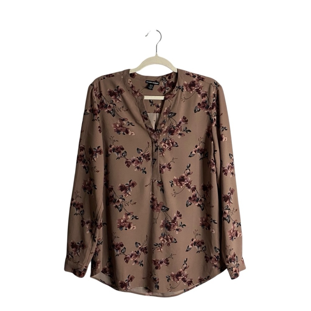 Hilary Radley Women's Mauve Floral Button- Up Blouse
